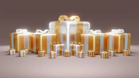 3D rendering concept of set of wrapped gift boxes for commercial design. Ho.. Stock Illustration