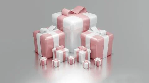 3D rendering concept of set of wrapped gift boxes for commercial design. Ho.. Stock Illustration