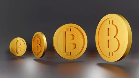 3D Rendering concept of small to big of golden coins with B on the coins th.. Stock Illustration