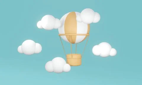 3D Rendering concept of summer vibe. a yellow hot air balloon with a basket.. イラスト素材