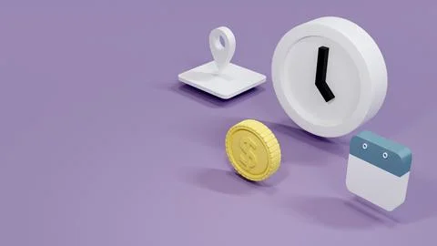 3D Rendering concept of time and money management: a clock, a coin, a calen.. 스톡 일러스트