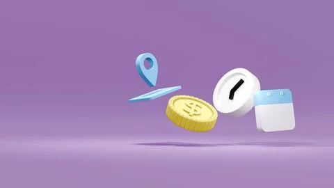 3D Rendering concept of time and money management: a clock, a coin, a calen.. 스톡 일러스트