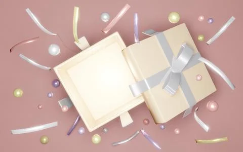 3D Rendering concept of top view of an opened gift box showing empty space .. Illustrazione stock