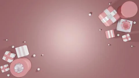 3D Rendering concept of top view of present boxes in pink theme for commerc.. Stock Illustration