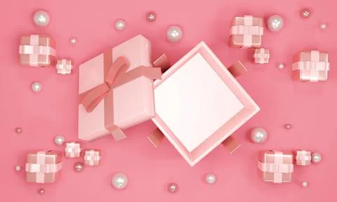 3D Rendering concept of top view of opened gift box showing empty space ins.. Stock Photos