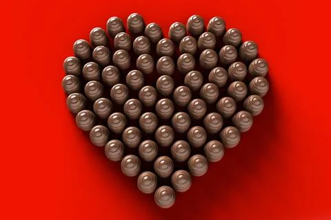 3D rendering of a conceptual image of chocolates arranged in a heart shape Illustrazione stock