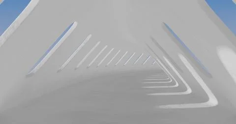 3d rendering. Concrete construction. A long corridor with holes on the sides Stock Illustration