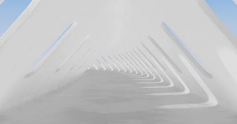 3d rendering. Concrete construction. A long corridor with holes on the sides Stock Illustration