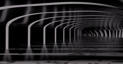 3d rendering. Concrete construction. A long corridor with holes on the sides Stock Illustration