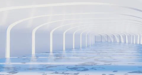 3d rendering. Concrete construction. A long corridor with holes on the sides Stock Illustration