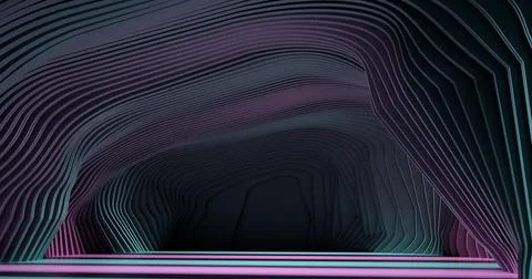 3d rendering. Concrete construction. A long corridor with holes on the sides Stock Illustration