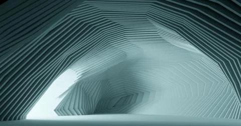 3d rendering. Concrete construction. A long corridor with holes on the sides Stock Illustration