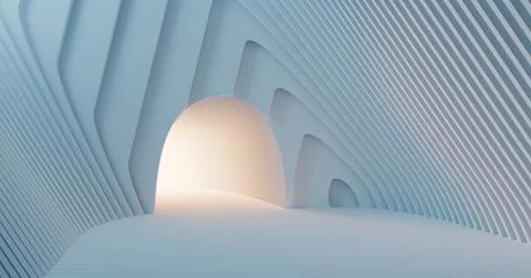 3d rendering. Concrete construction. A long corridor with holes on the sides Stock Illustration