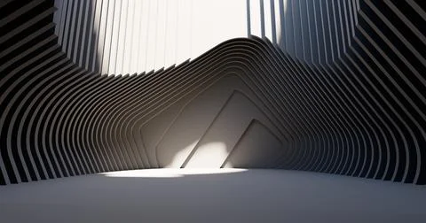 3d rendering. Concrete construction. A long corridor with holes on the sides Stock Illustration