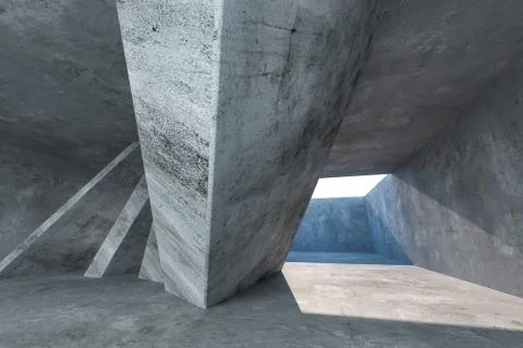 3d rendering, concrete room with creative construction. Stock Illustration