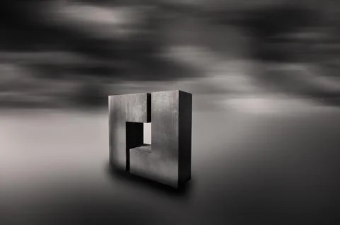 3D rendering of a concrete square structure on a blurred gray background Stockillustratie