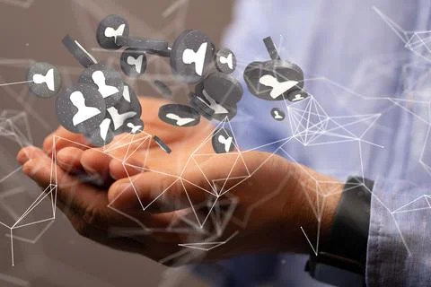 3D rendering conference team work connection digital concept in a man's hands Foto stock
