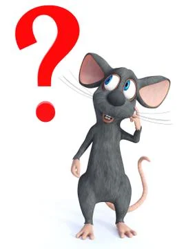 3D rendering of a confused cartoon mouse with question mark. Stock Illustration