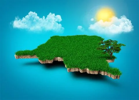 3D rendering of Congo map with green grass isolated on a background of blue sky Stock Illustration