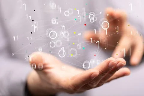 3D rendering of a Connecting lines and dots, Big data visualization Stockfoto's