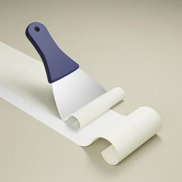 3D rendering of construction spatula removes layers of wet plaster. Surface.. Illustrazione stock