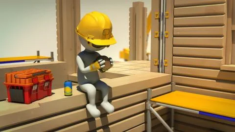 3d rendering of construction worker on meal break Stock Illustration