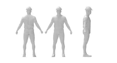 3D rendering of a construction worker model front side and rear view. Stock Illustration