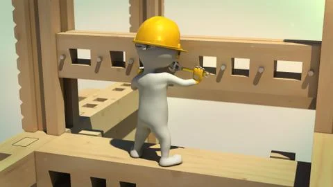 3d rendering of construction worker tightening the bolt with wrench Stock Illustration