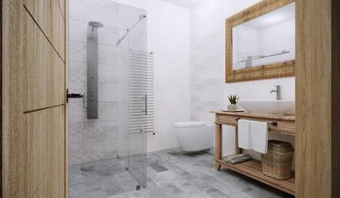 3D rendering of contemporary bathroom with classic elements Stock Illustration