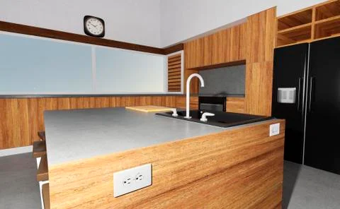 3D Rendering Contemporary Kitchen Interior Illustrazione stock