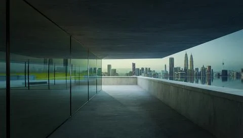 3D rendering contemporary square shape design modern Architecture building .. Ilustração Stock