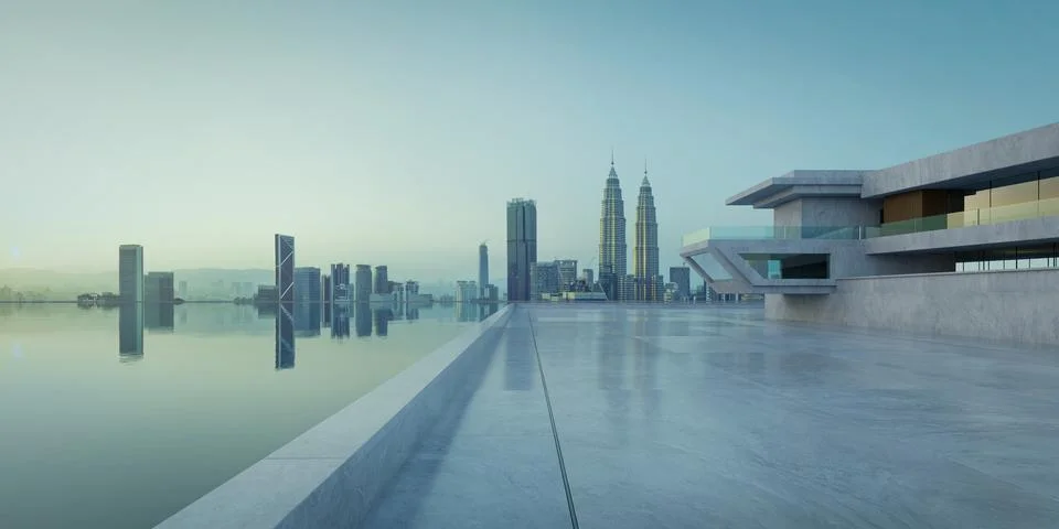 3D rendering contemporary square shape design modern Architecture building .. Ilustração Stock