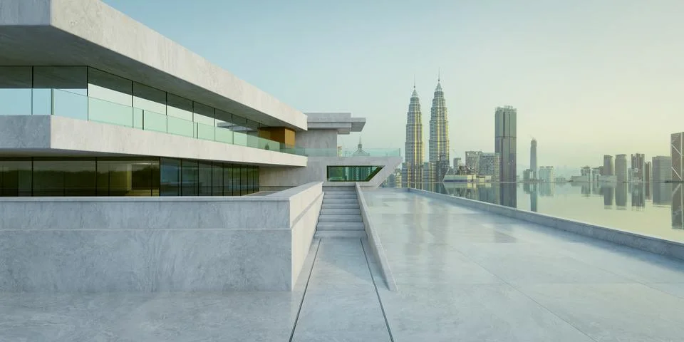 3D rendering contemporary square shape design modern Architecture building .. Ilustração Stock