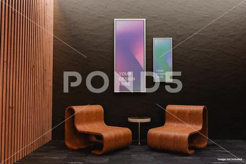 3d rendering of contemporary wooden single piece armchairs with small magazine t PSD Template