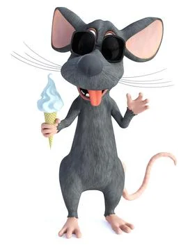 3D rendering of a cool cartoon mouse eating ice cream. Stock Illustration