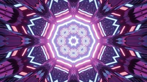 A 3D rendering of cool futuristic kaleidoscope patterns in blue, white, and p Stock Illustration