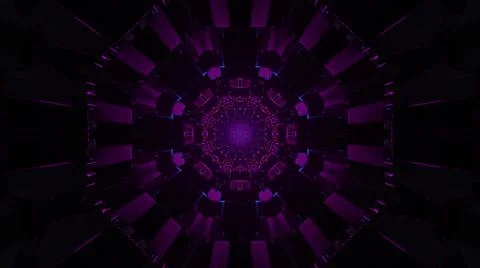 A 3D rendering of cool futuristic kaleidoscope patterns in vibrant purple and Stock Illustration