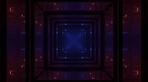 A 3D rendering of cool futuristic square patterns background in orange and bl Stock Illustration