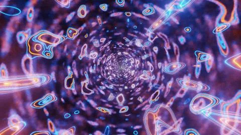 3D rendering of cool shapes made of purple lights Stock Illustration