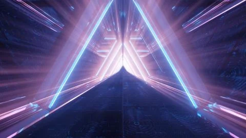 3D rendering of a cool trippy futuristic hallway in a triangular form Stock Illustration