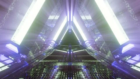 3D rendering of a cool trippy futuristic hallway in a triangular form Stock Illustration