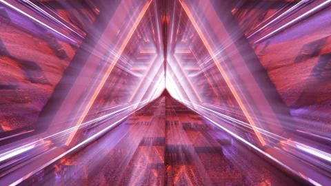 3D rendering of a cool trippy futuristic hallway in a triangular form Illustrazione stock