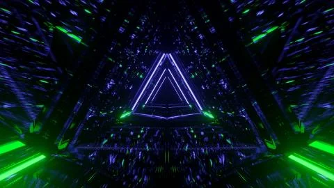 3D rendering of a cool trippy futuristic hallway in a triangular form Stock Illustration