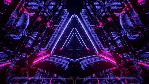 3D rendering of a cool trippy futuristic hallway in a triangular form Illustrazione stock