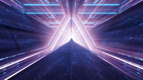 3D rendering of a cool trippy futuristic hallway in a triangular form イラスト素材