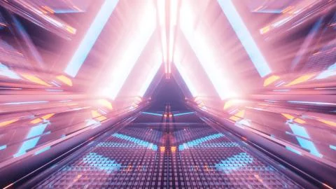 3D rendering of a cool trippy futuristic hallway in a triangular form Stock Illustration