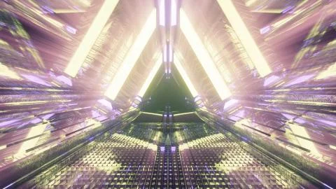 3D rendering of a cool trippy futuristic hallway in a triangular form イラスト素材