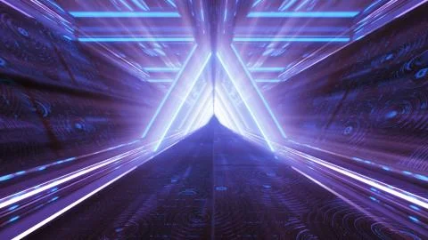 3D rendering of a cool trippy futuristic hallway in a triangular form Stock Illustration