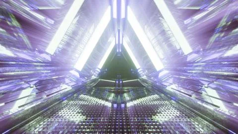 3D rendering of a cool trippy futuristic hallway in a triangular form Illustrazione stock