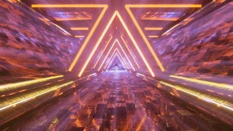 3D rendering of a cool trippy futuristic hallway in a triangular form Illustrazione stock
